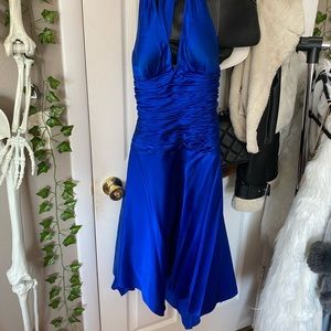 Electric Blue Vintage Caché Halter Asymmetrical Hem Dress